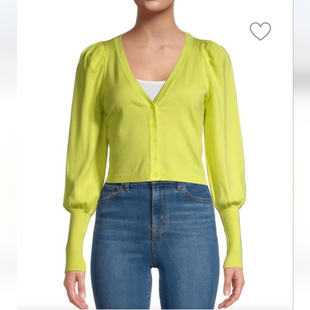 525 America Puffed-Sleeve Cropped Cardigan Fitted Yellow Small